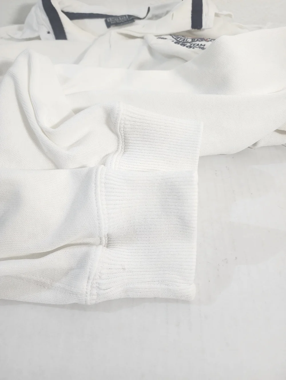 Ralph Lauren Men Vintage Naval Patch Polo Shirt White Long Sleeve Custom Fit L